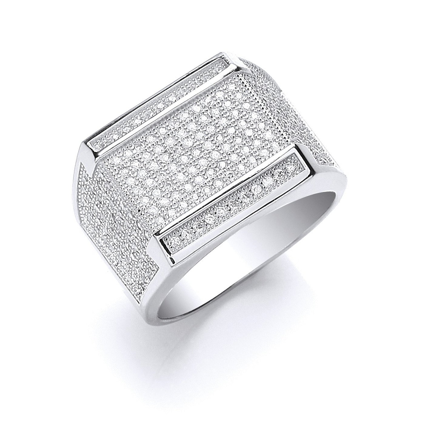 Silver Micro Pave' Cubic Zirconia Gents Ring - Fine Ring - Certified Authentic - Swiss Made – Luxury Jewellery by Impe