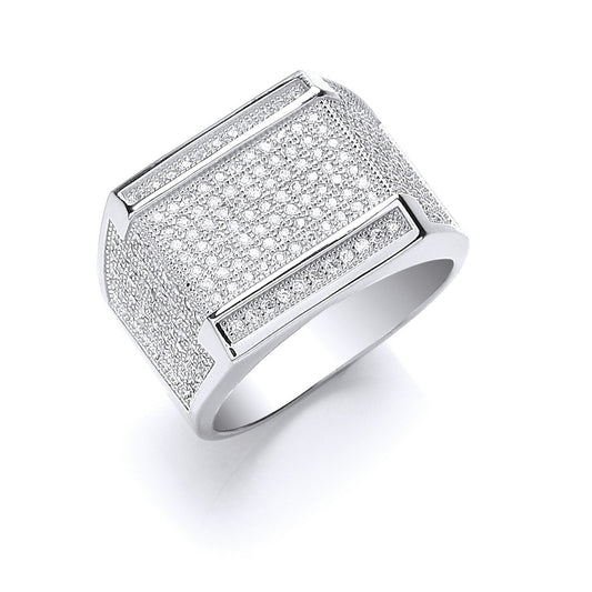 Silver Micro Pave' Cubic Zirconia Gents Ring - Fine Ring - Certified Authentic - Swiss Made – Luxury Jewellery by Impe