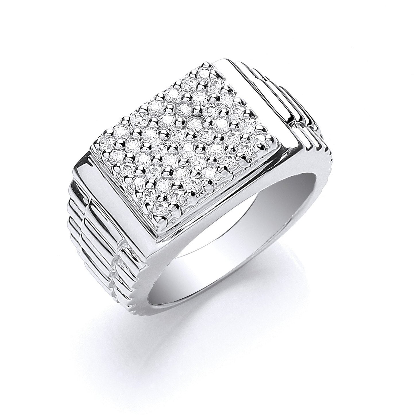 Silver Gents Square Top Cubic Zirconia Ring - Fine Ring - Certified Authentic - Swiss Made – Luxury Jewellery by Imper