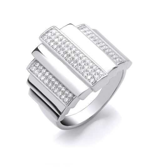 Silver Cubic Zirconia & Plain Step Ring - Fine Ring - Certified Authentic - Swiss Made – Luxury Jewellery by Imperial