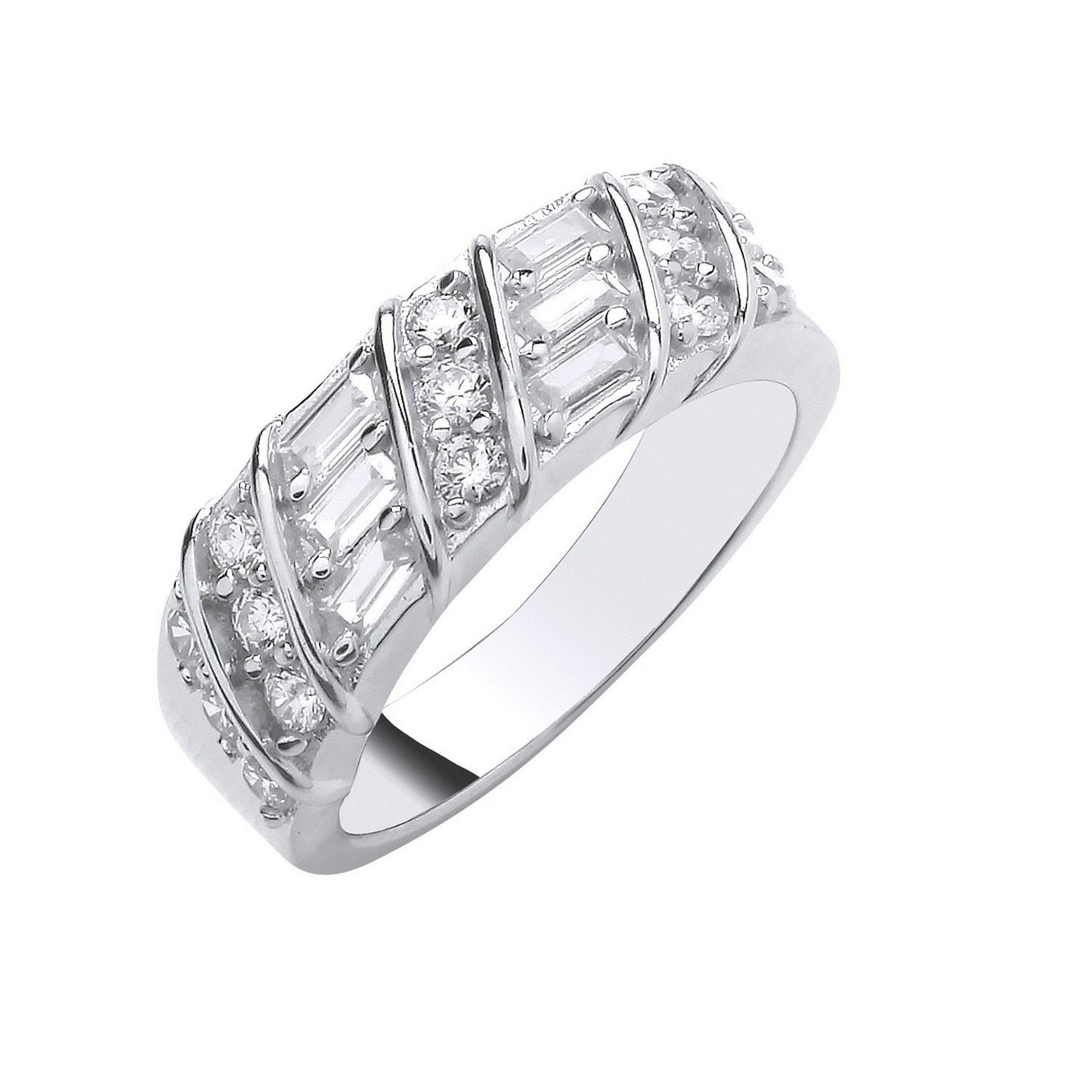 Silver Baguette & Round Cubic Zirconias Half Et Ring - Fine Ring - Certified Authentic – Luxury Jewellery by Imperial