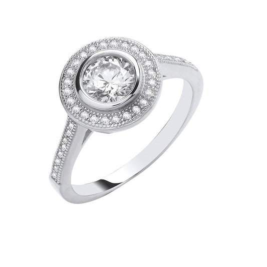 Silver Rubover Halo Style Ring - Fine Ring - Certified Authentic - Swiss Made - UK Stock – Luxury Jewellery by Imperia