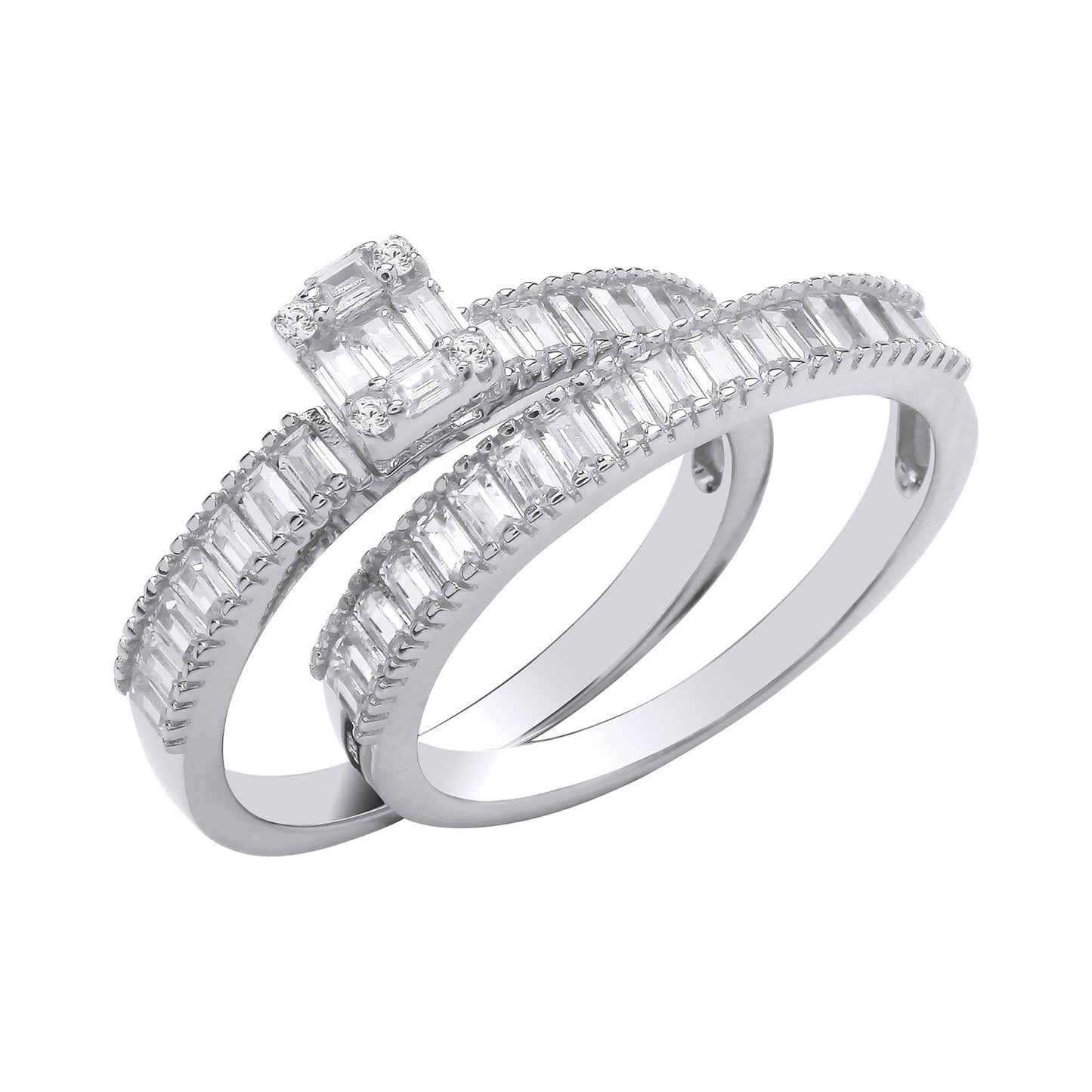 Silver Bridal Set Baguette Cubic Zirconias Half Et Rings - Fine Ring - Certified Authentic – Luxury Jewellery by Imper