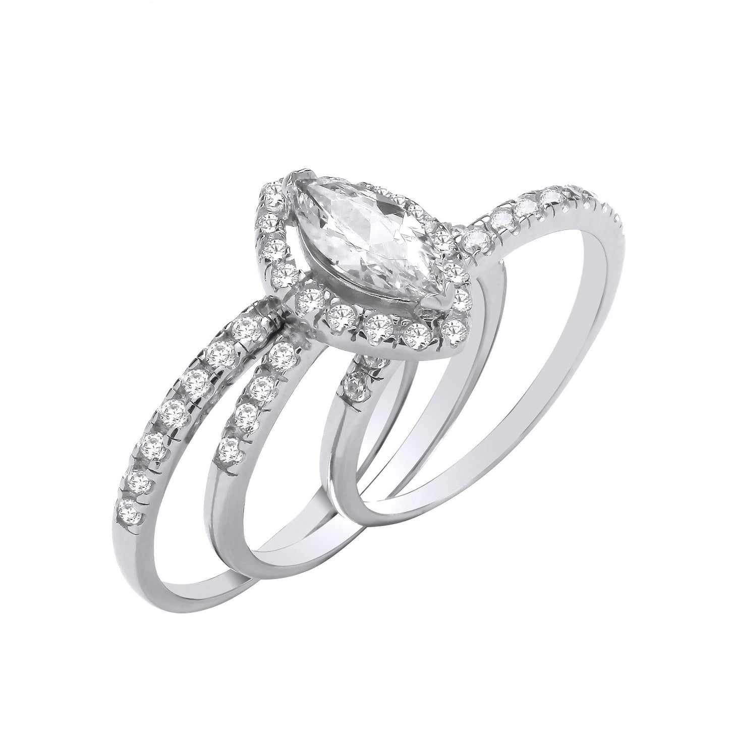 Silver Bridal Set Marquise Halo Cubic Zirconia Half Et 3 Rings - Fine Ring - Certified Authen – Luxury Jewellery by Im