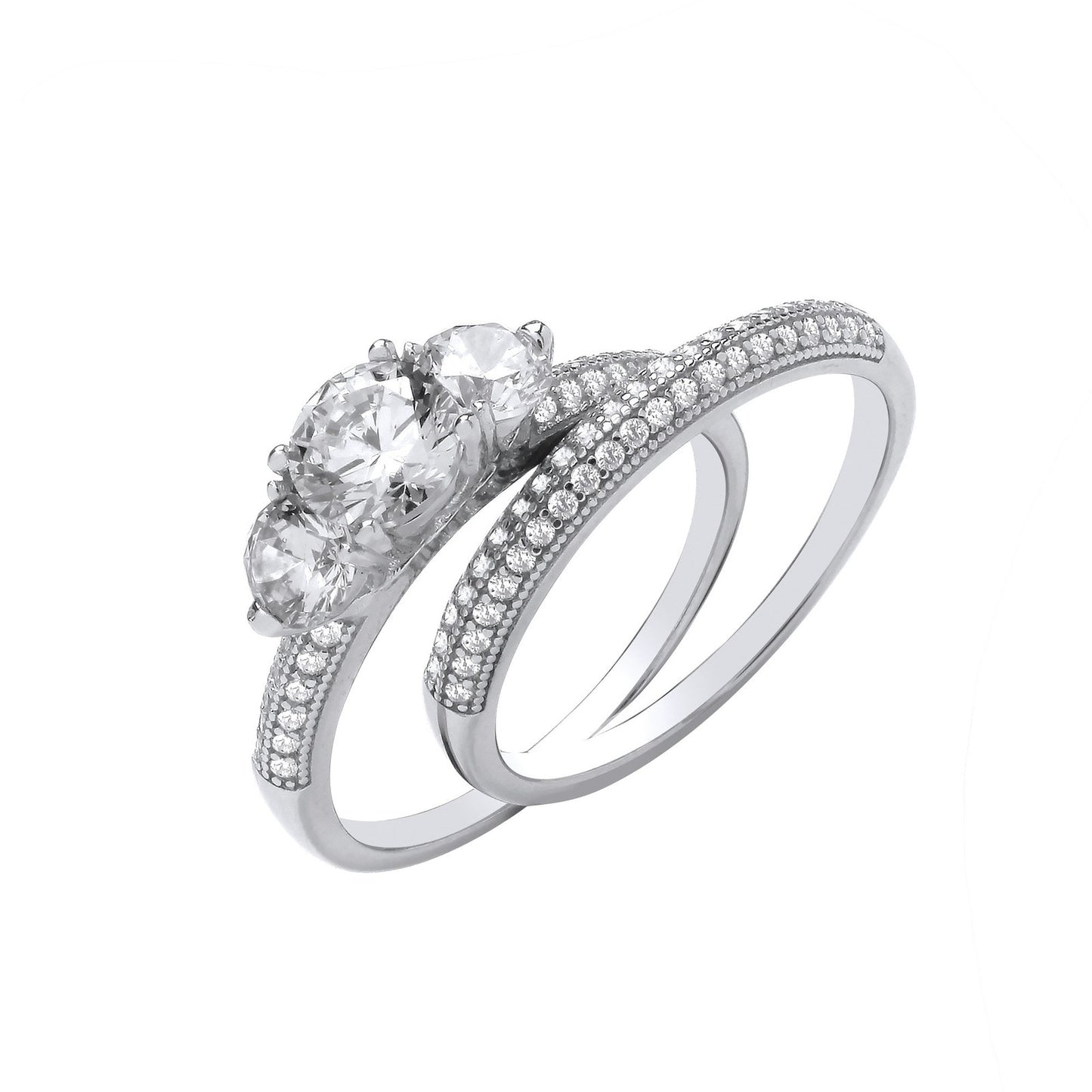 Silver Bridal Set Trilogy Half Et Rings - Fine Ring - Certified Authentic - Swiss Made – Luxury Jewellery by Imperial