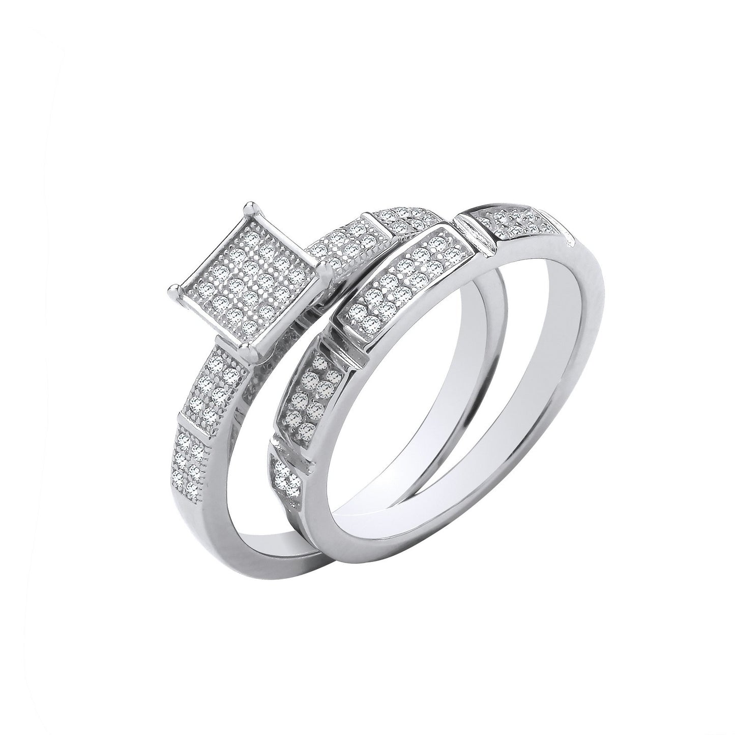 Silver Bridal Set Square Top Cubic Zirconia Half Et Rings - Fine Ring - Certified Authentic – Luxury Jewellery by Impe