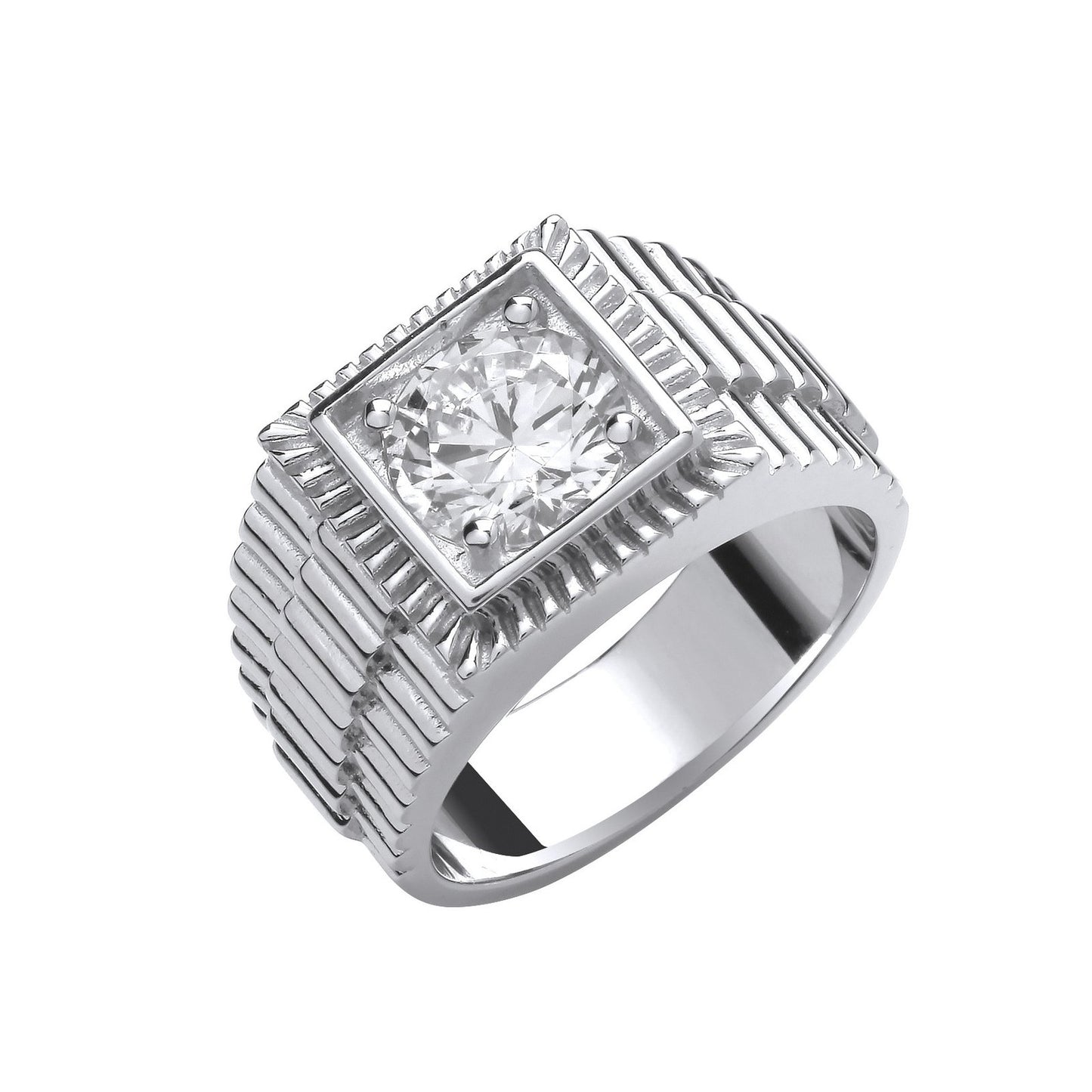 Silver Square Top with Round Cubic Zirconia Gents Ring - Fine Ring - Certified Authentic – Luxury Jewellery by Imperia