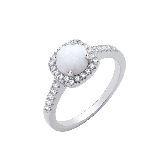 Silver Opal & Cubic Zirconia Halo Style Ring - Fine Ring - Certified Authentic - Swiss Made – Luxury Jewellery by Impe