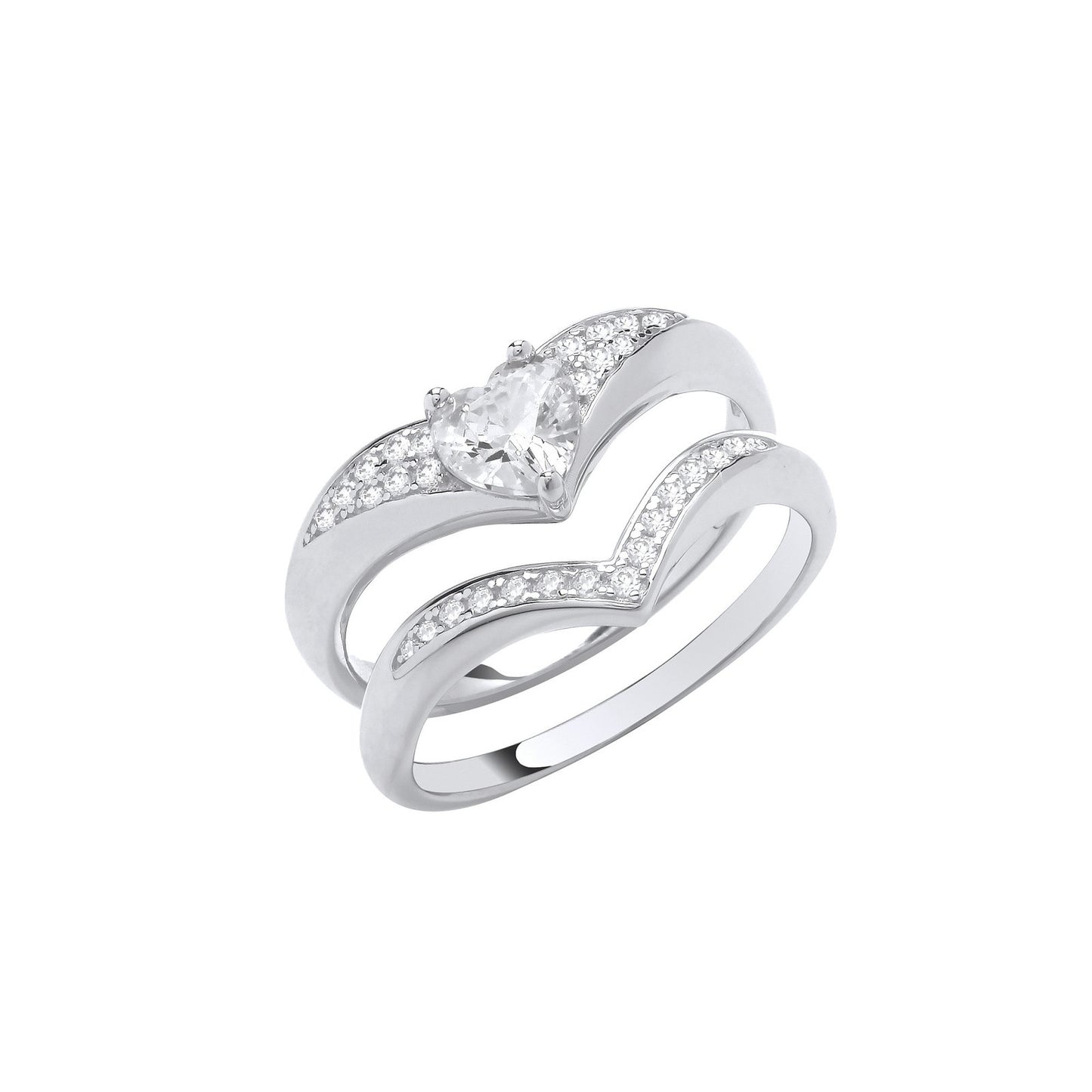 Silver Bridal Set Heart Cubic Zirconia Wishbone Rings - Fine Ring - Certified Authentic – Luxury Jewellery by Imperial