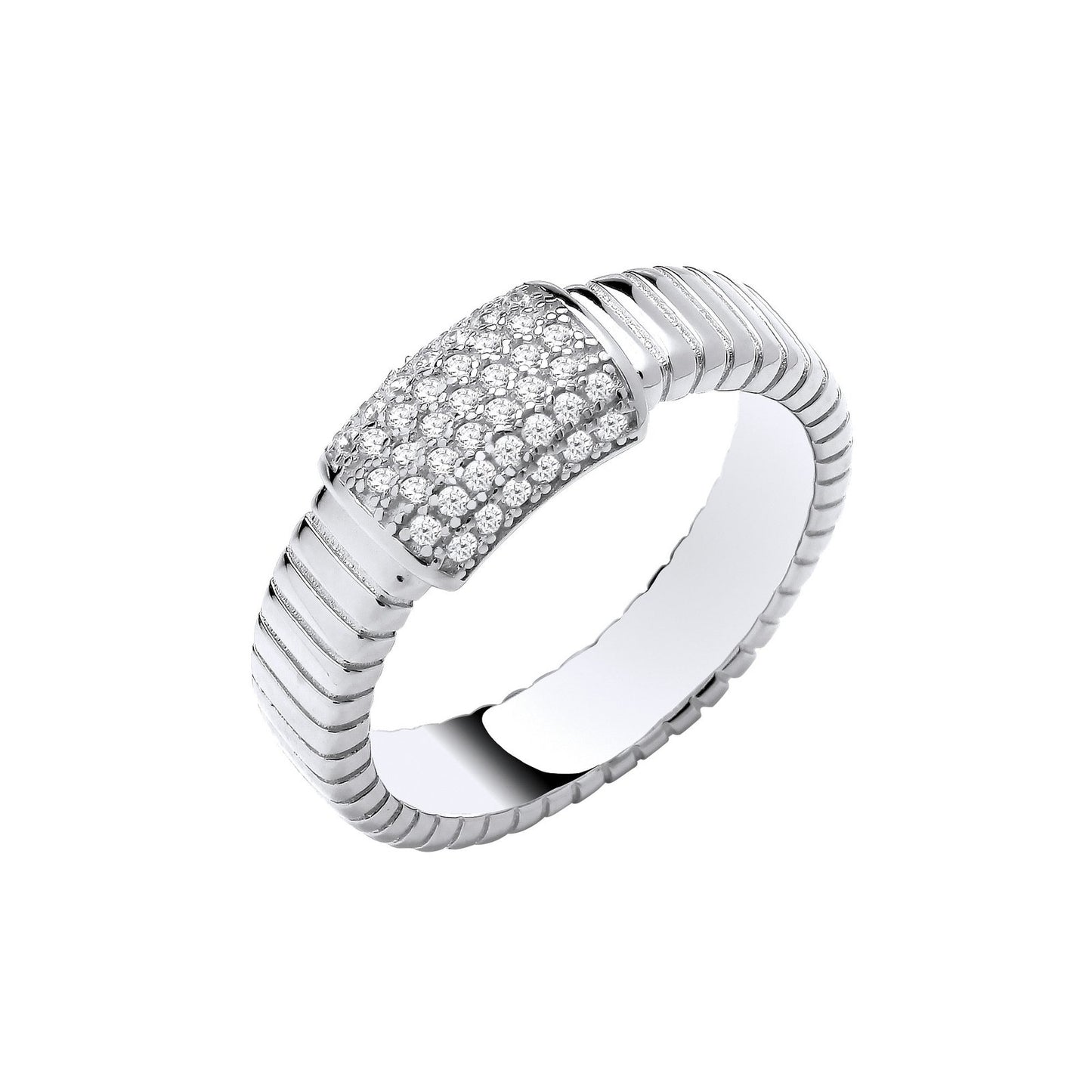 Silver Ribbed Link with Cubic Zirconia Id Plate Ring - Fine Ring - Certified Authentic – Luxury Jewellery by Imperial