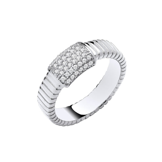 Silver Ribbed Link with Cubic Zirconia Id Plate Ring - Fine Ring - Certified Authentic – Luxury Jewellery by Imperial