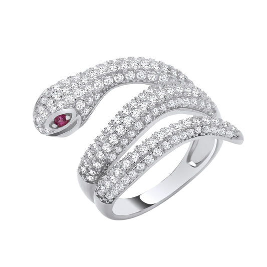 Silver Cubic Zirconia Snake Ring - Fine Ring - Certified Authentic - Swiss Made - UK Stock – Luxury Jewellery by Imper