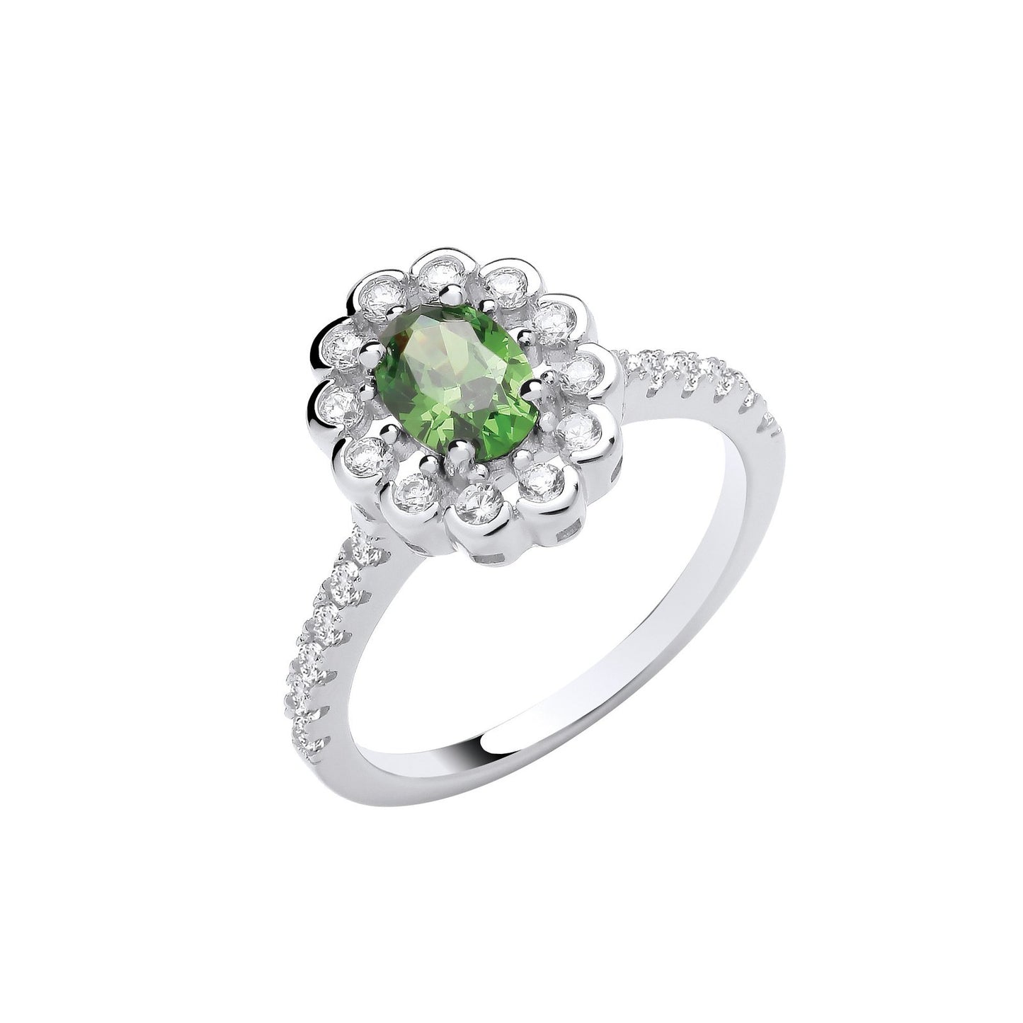 Silver Green Oval Cubic Zirconia Halo Ring - Fine Ring - Certified Authentic - Swiss Made – Luxury Jewellery by Imperi