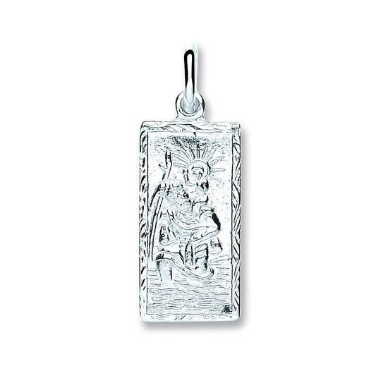 Silver Rectangle St Christopher, Plain Back Pendant - Fine Necklace - Certified Authentic – Luxury Jewellery by Imperi