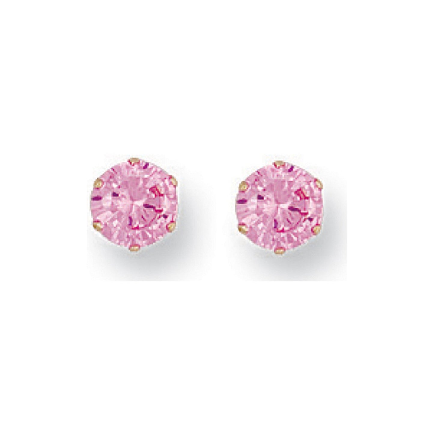 Yellow Gold 5mm Claw Set Pink Cubic Zirconia Studs