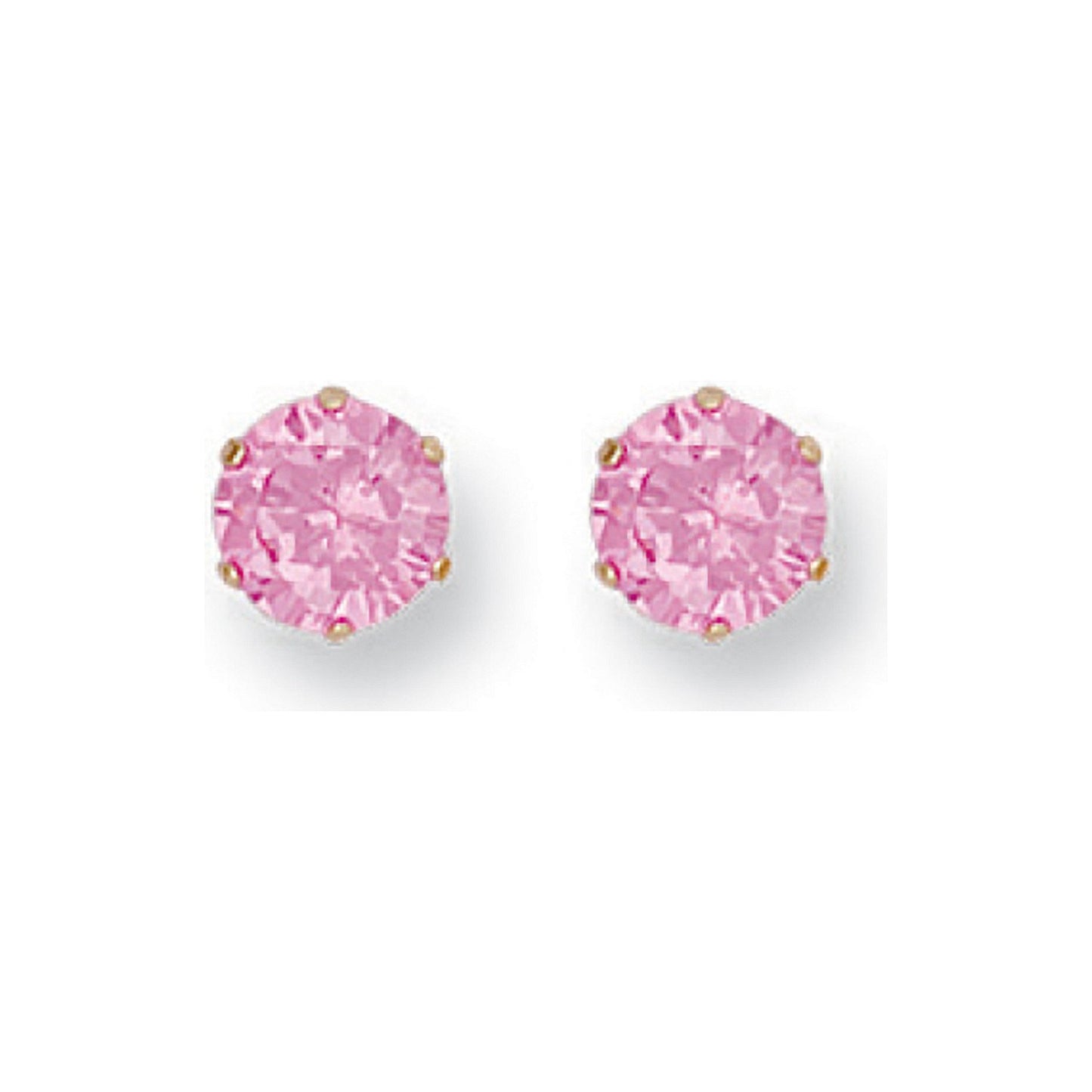 Yellow Gold 6mm Claw Set Pink Cubic Zirconia Studs