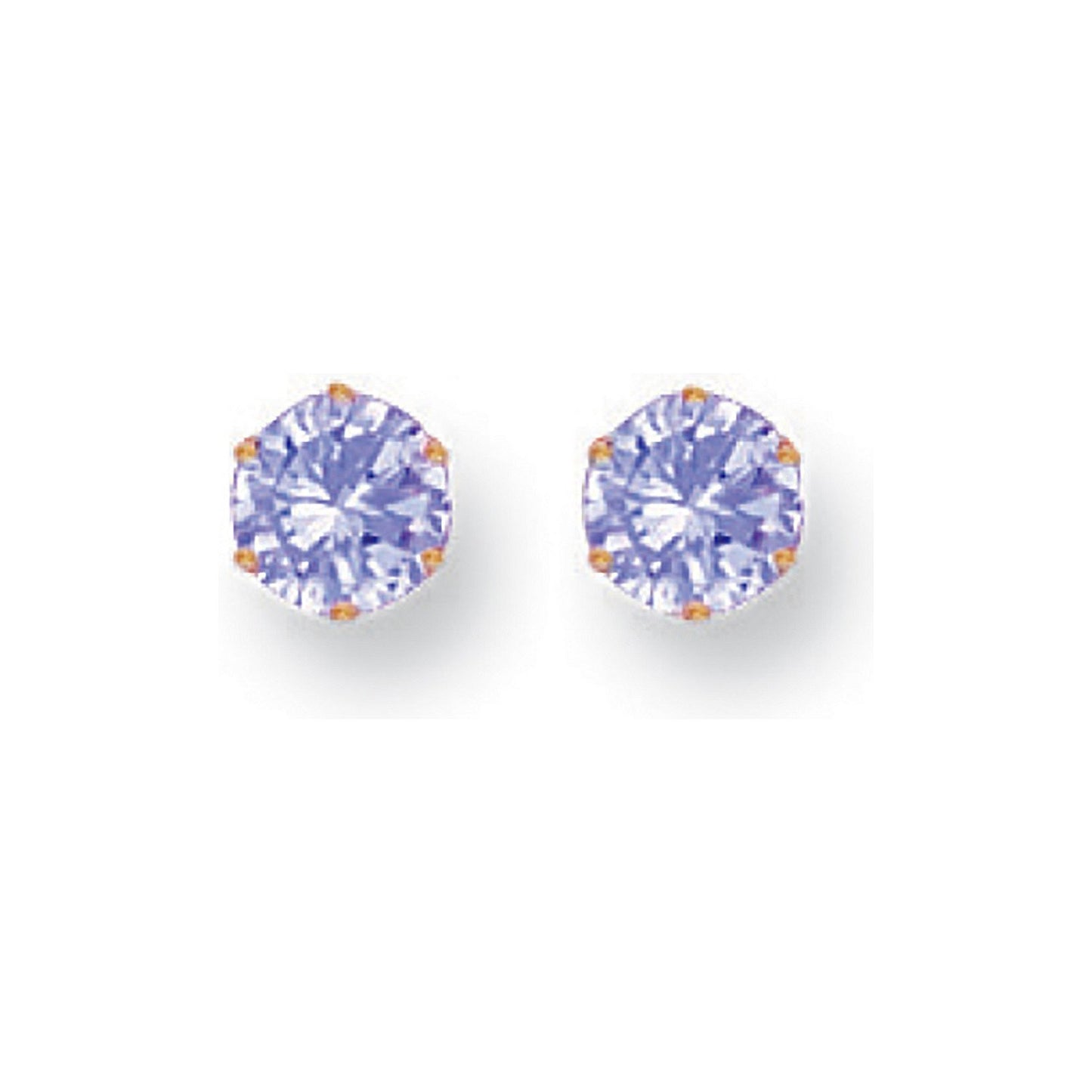 Yellow Gold 5mm Claw Set Lavander Cubic Zirconia Studs