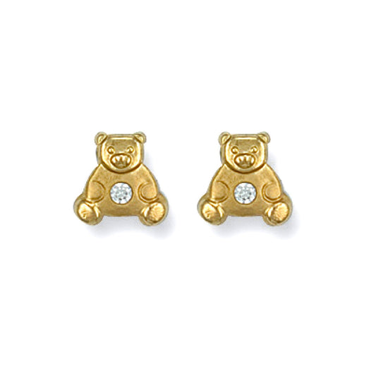 Yellow Gold Cubic Zirconia Teddy Bear Studs