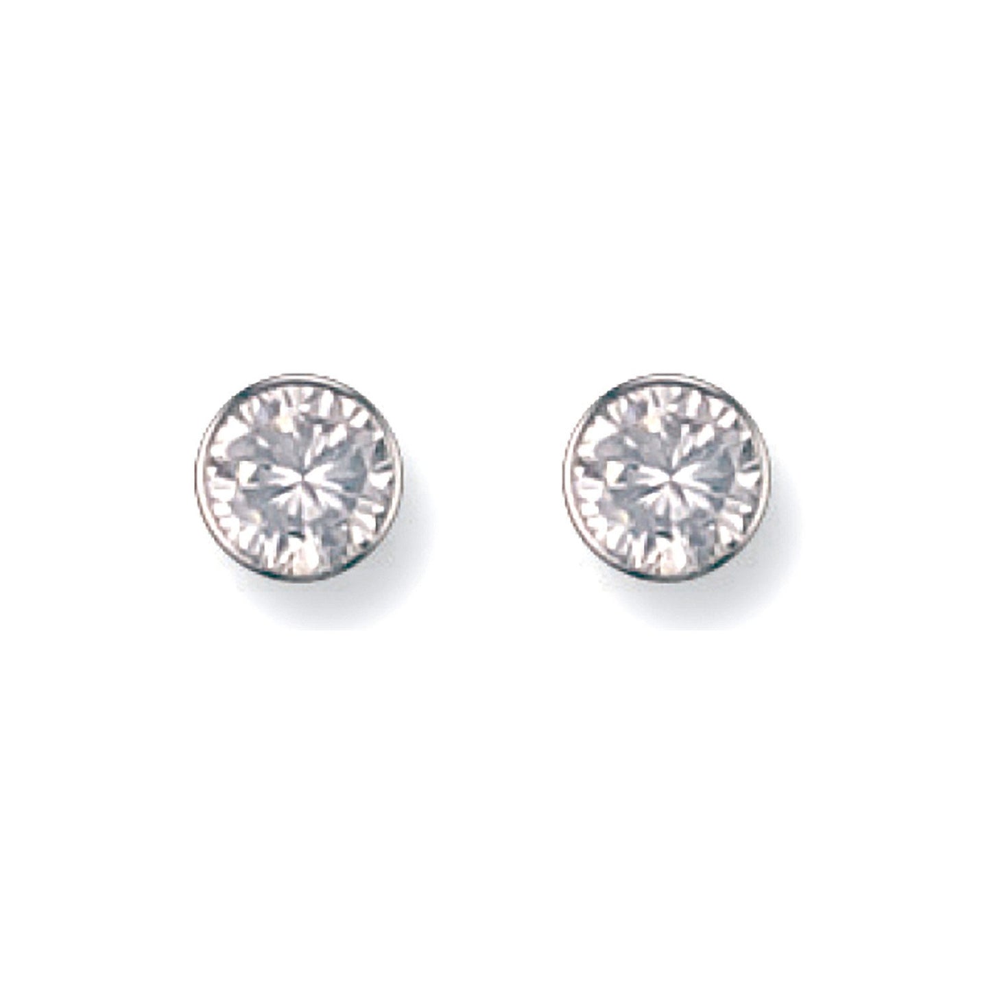 White Gold 6mm Rubover Set Cubic Zirconia Studs