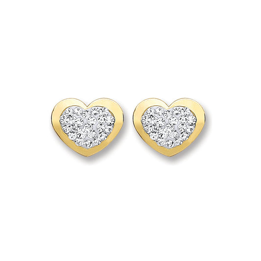 9ct Gold Heart Shape With Crystals Studs - luxury watches London - Kensington jeweller | Imperial Time UK Ltd, Kensington