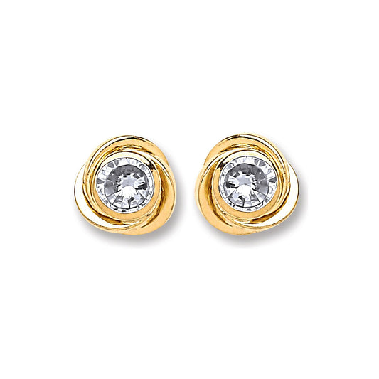 9ct Gold Medium Cubic Zirconia Knot Studs - luxury watches London - Kensington jeweller | Imperial Time UK Ltd, Kensington