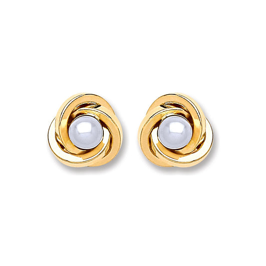 9ct Gold Simulated Pearl Knot Studs - luxury watches London - Kensington jeweller | Imperial Time UK Ltd, Kensington