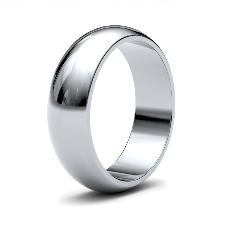 18ct White Gold Standard Weight D-Shape Profile Mirror Finish Wedding Ring