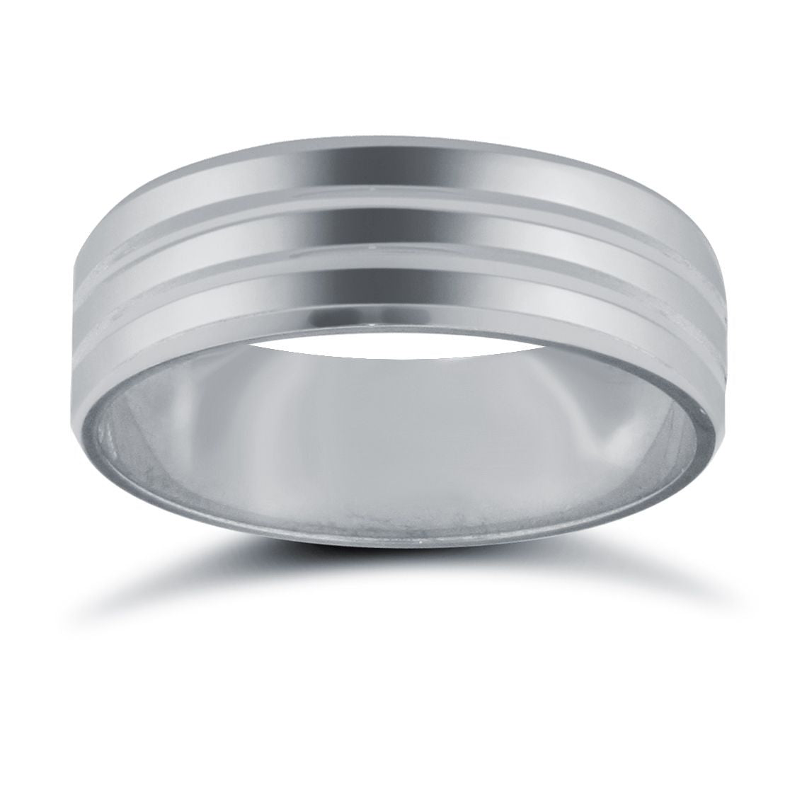 18ct White Gold Standard Weight Flat Profile Double Groove Wedding Ring