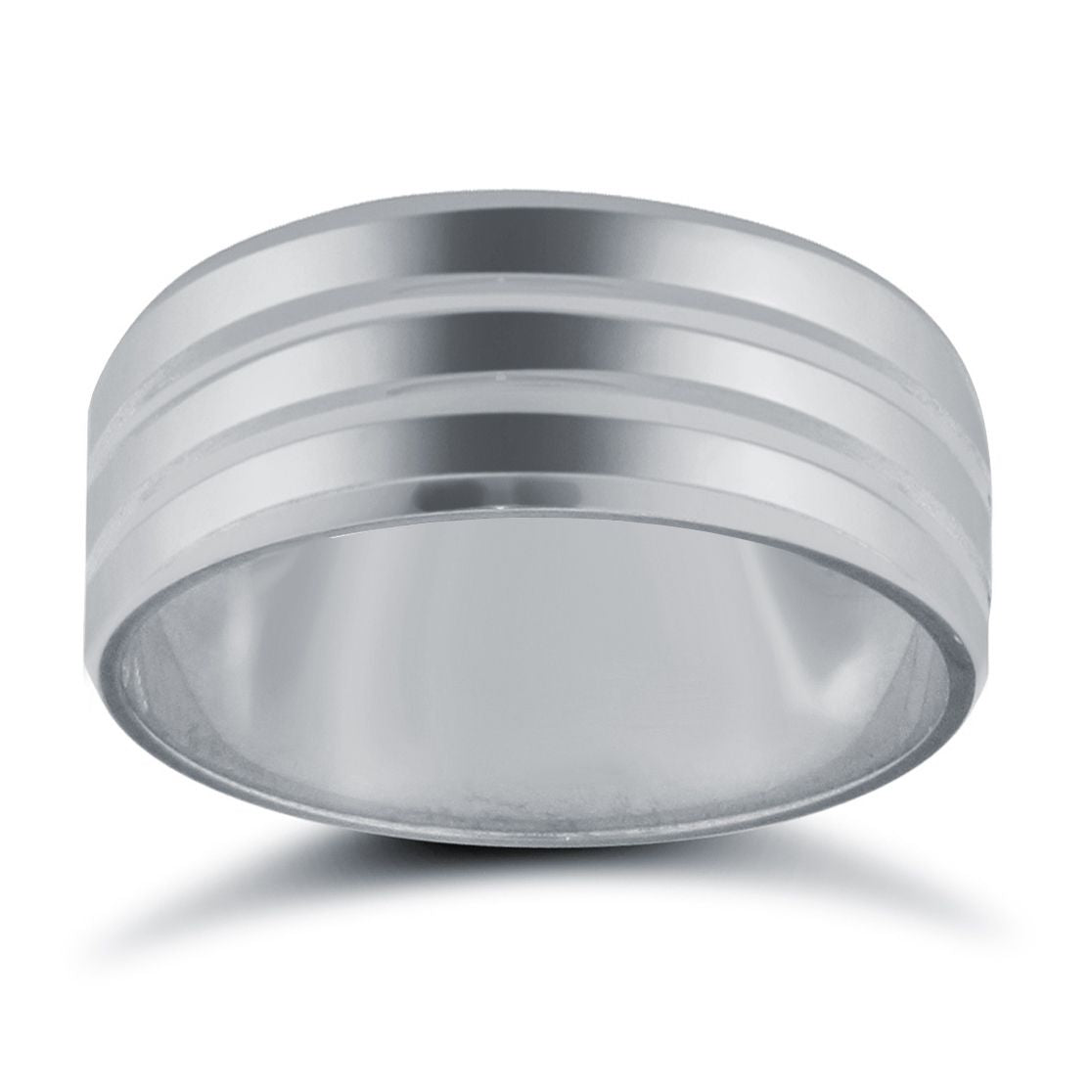 9ct White Gold Standard Weight Flat Profile Double Groove Wedding Ring