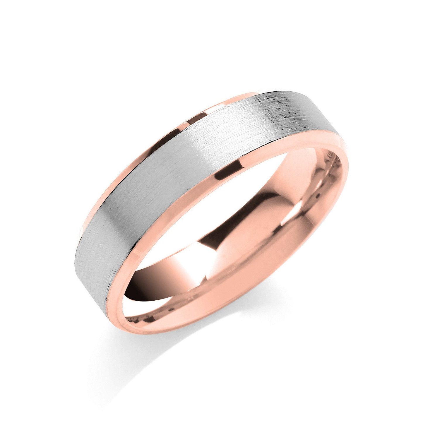 6mm Flat Court Bevelled Edge, Matt Centre Two Colour Wedding Band - luxury watches London - Kensington jeweller
