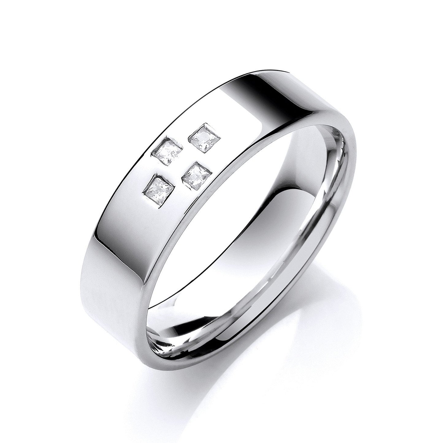 0.08ctw 4st P/c Diamond Set 6mm Flat Court Cross Style Wedding Band