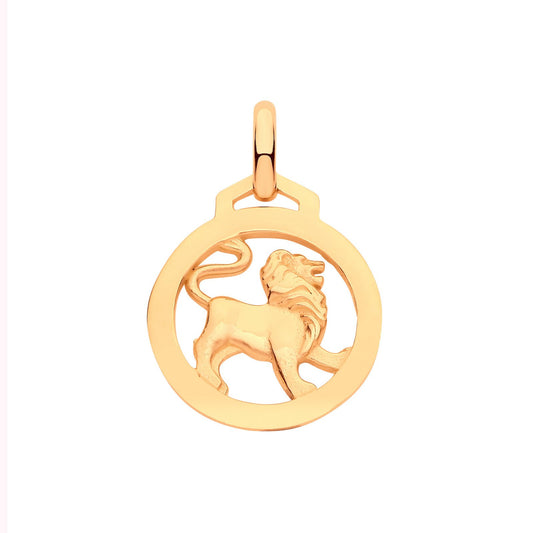 Yellow Gold Round Zodiac Pendant Leo
