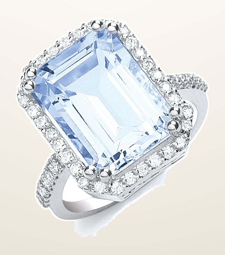 IT_ROLE:detail_crop | 18ct White Gold 0.40ct Diamond & 6.25ct Aquamarine Ring