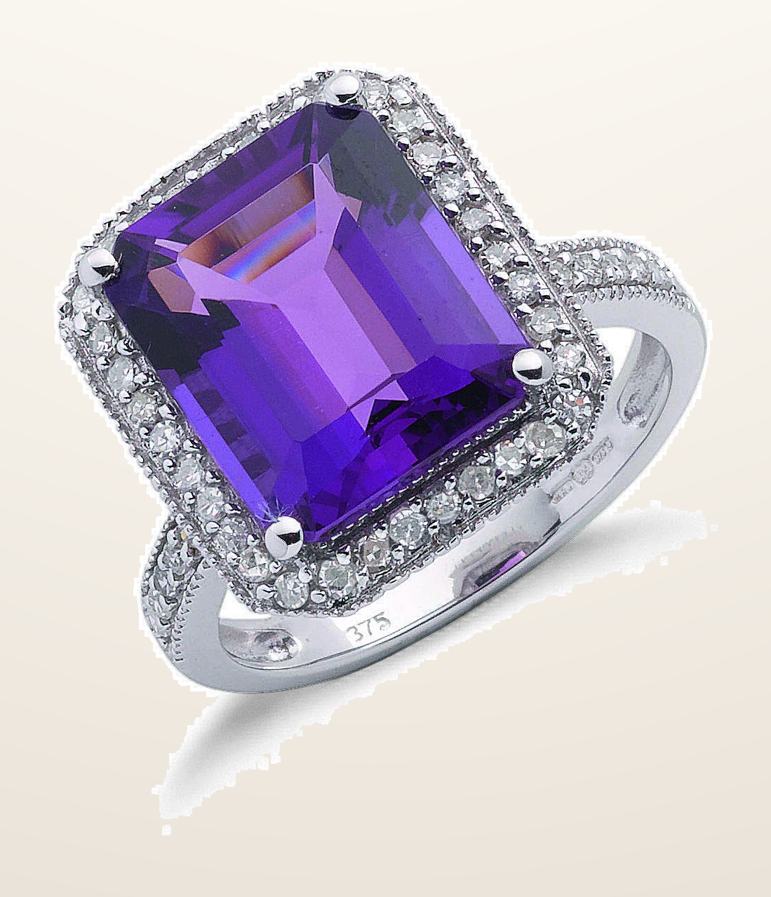 IT_ROLE:detail_crop | 9ct White Gold 0.30ct Diamond & 5.45ct Amethyst Ring