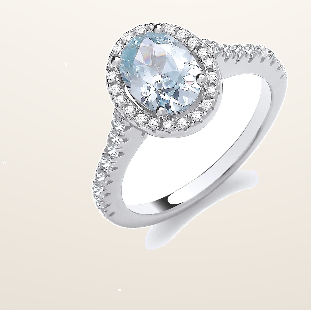 IT_ROLE:detail_crop | Oval Aquamarine Cubic Zirconia Halo Ladies Silver Ring