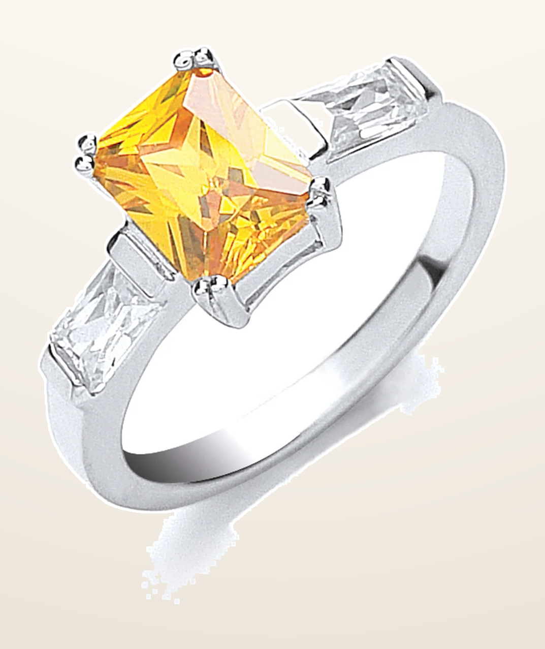 IT_ROLE:detail_crop | Silver Claw Set Amber Cubic Zirconia Solitaire Ring