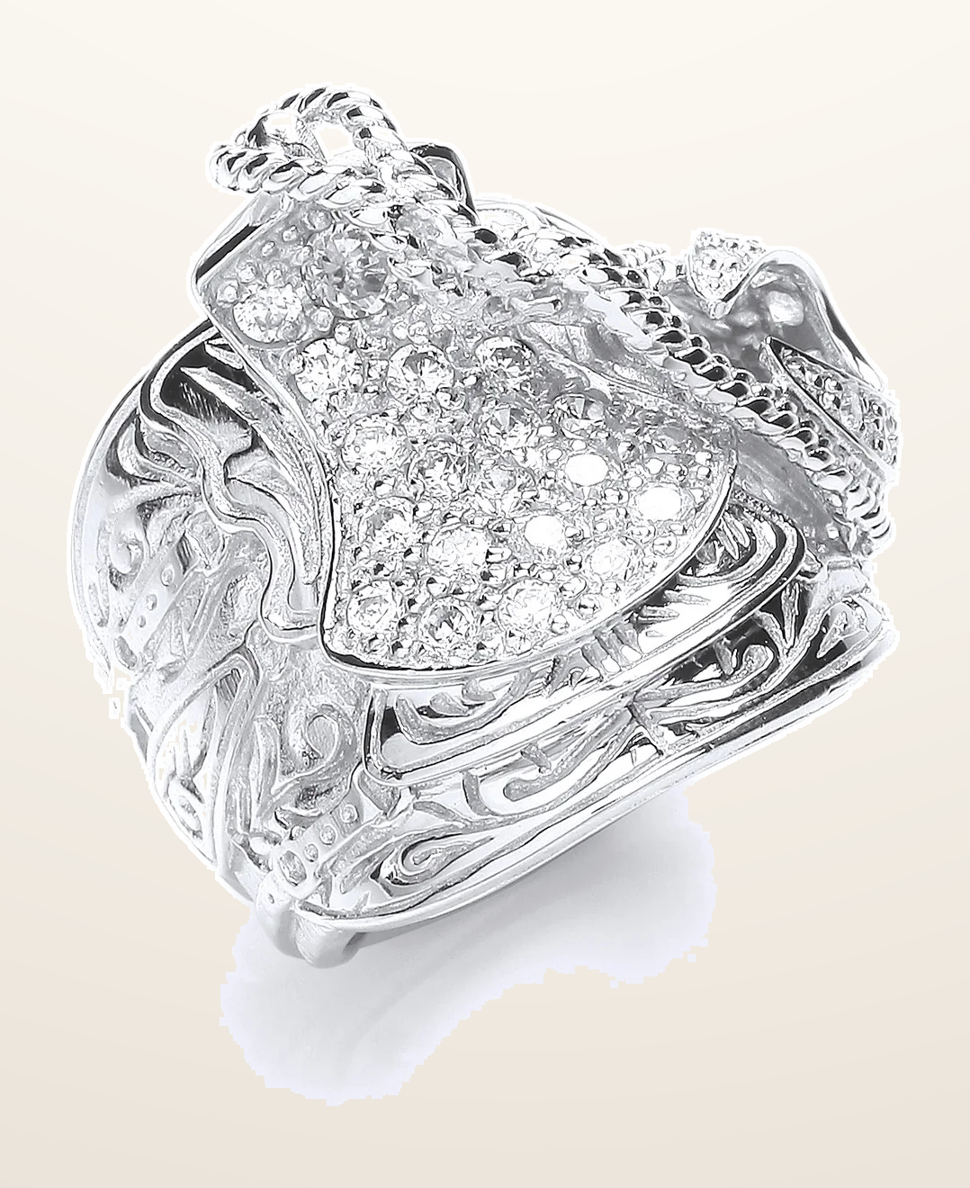 IT_ROLE:detail_crop | Silver Gents Cubic Zirconia Saddle Ring