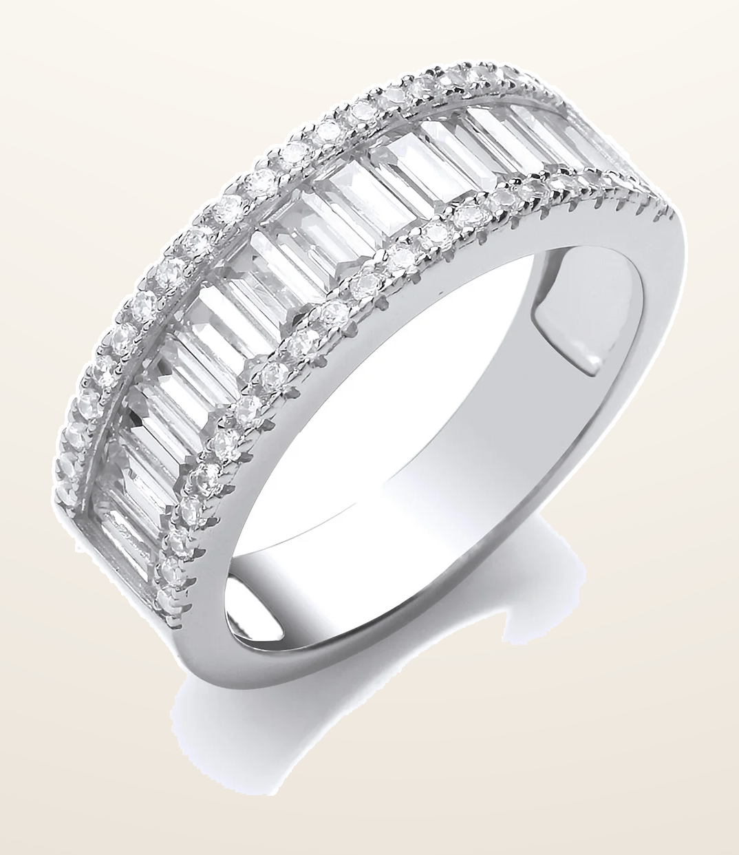 IT_ROLE:detail_crop | Silver Half ET Baguettes & Round Cubic Zirconia Ring