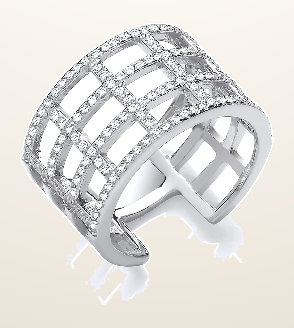 IT_ROLE:detail_crop | Silver Open Rectangular Designs Cubic Zirconia Ring