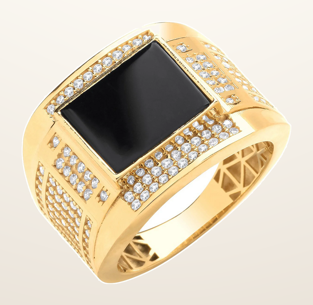 IT_ROLE:detail_crop | Yellow Gold Cubic Zirconias & ONYX Square Gents Ring
