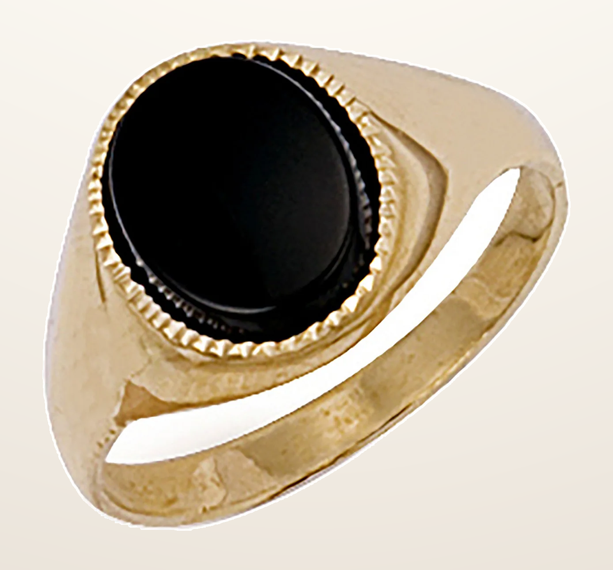 IT_ROLE:detail_crop | Yellow Gold Plain Oval Black Stone Ring