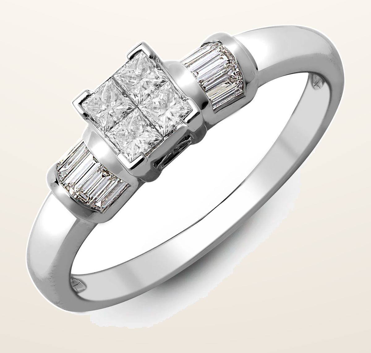 IT_ROLE:detail_crop | 18ct White 0.58ct Natural Diamond Princess Cut & Baguette Ring