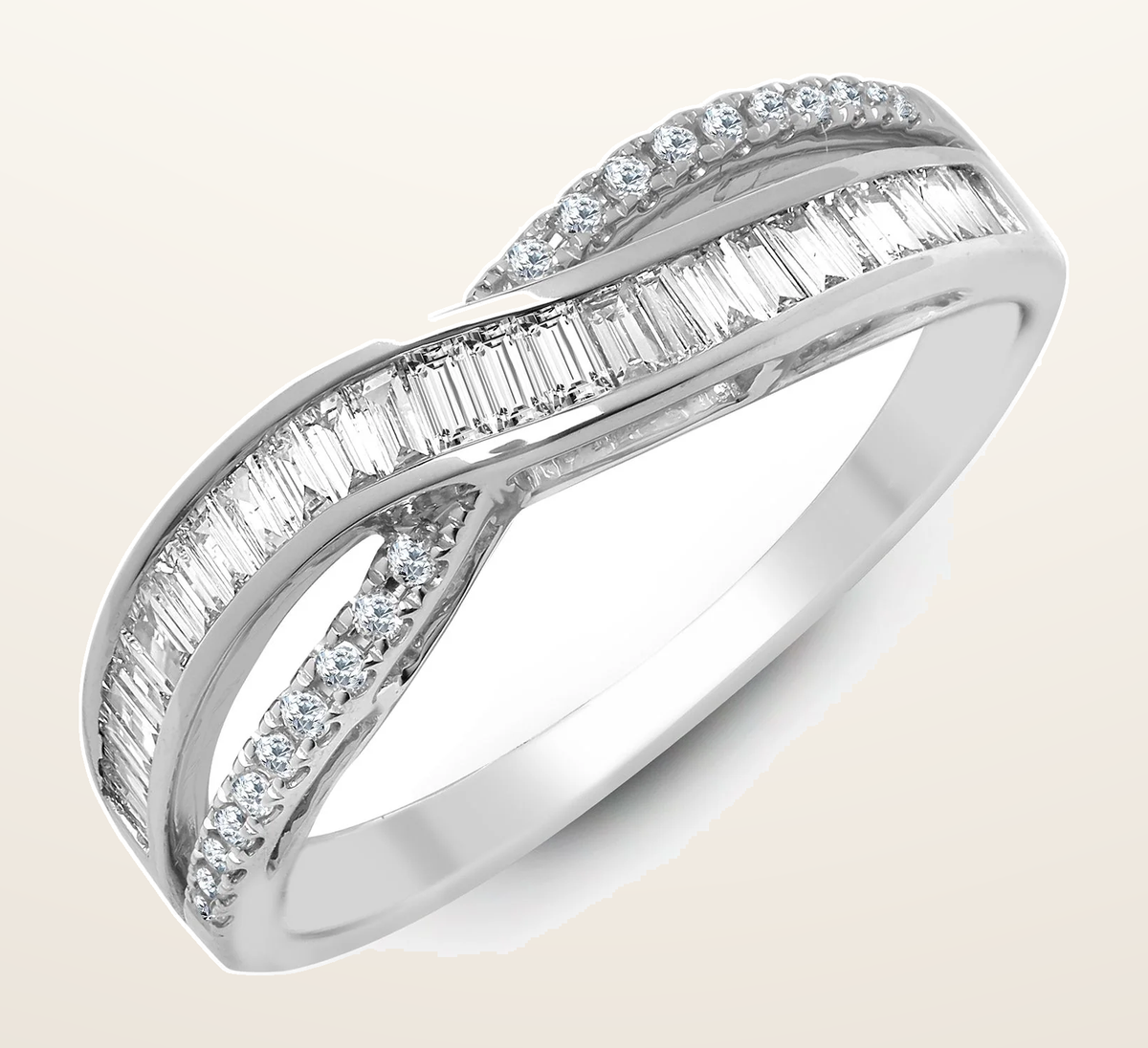 IT_ROLE:detail_crop | 18ct White 0.48ct Natural Diamond RBC & Baguette Crossover Ring