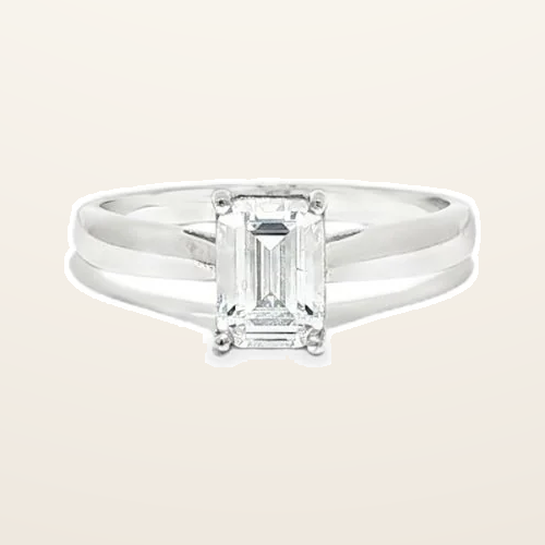IT_ROLE:detail_crop | 9ct White Gold, 1.00ct Emerald Cut Cubic Zirconia Wed-fit Solitaire Ring