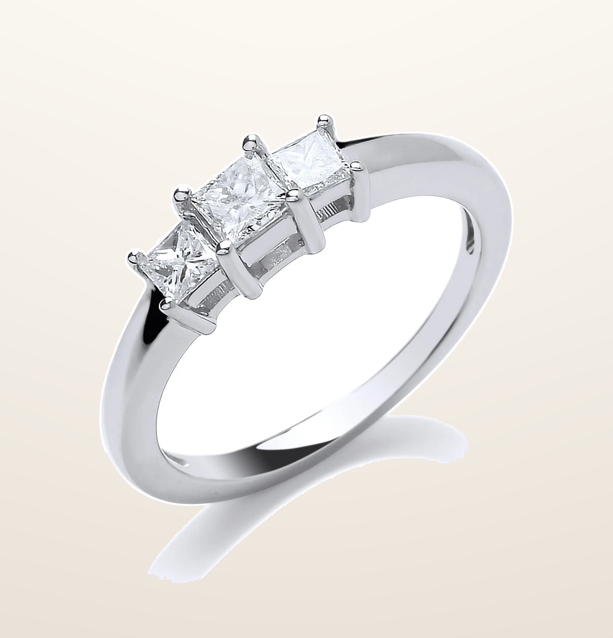 IT_ROLE:presentation_crop | 18ct White Gold 0.50ct Princess Cut Diamond Trilogy Ring