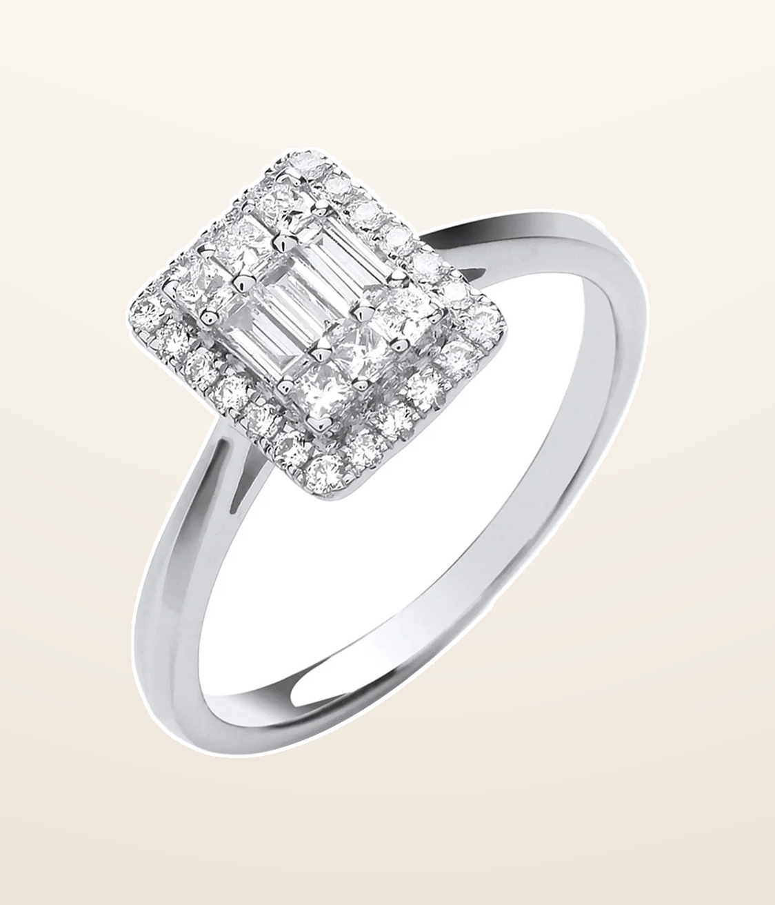 IT_ROLE:presentation_crop | 18ct White Gold 0.50ctw Rectangular Halo Style Ring