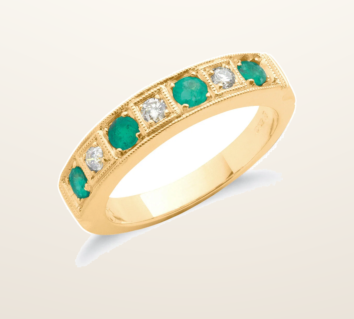 IT_ROLE:presentation_crop | 18ct Yellow Gold 0.15ct Diamond & 0.70ct Emerald Eternity Ring