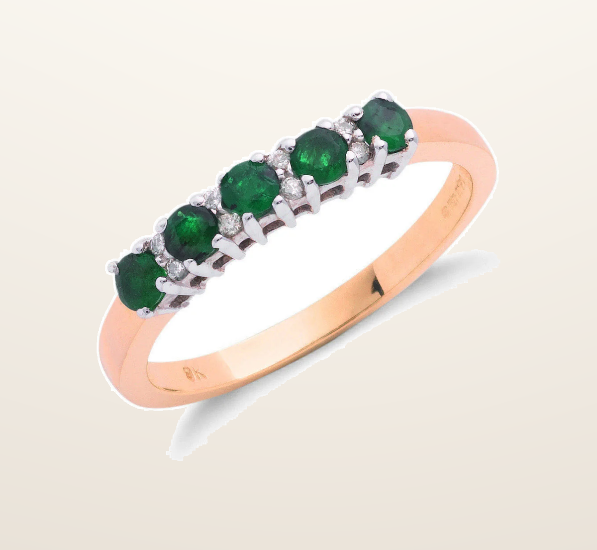 IT_ROLE:presentation_crop | 9ct Yellow Gold 0.06ct Diamond & 0.50ct Emerald Eternity Ring