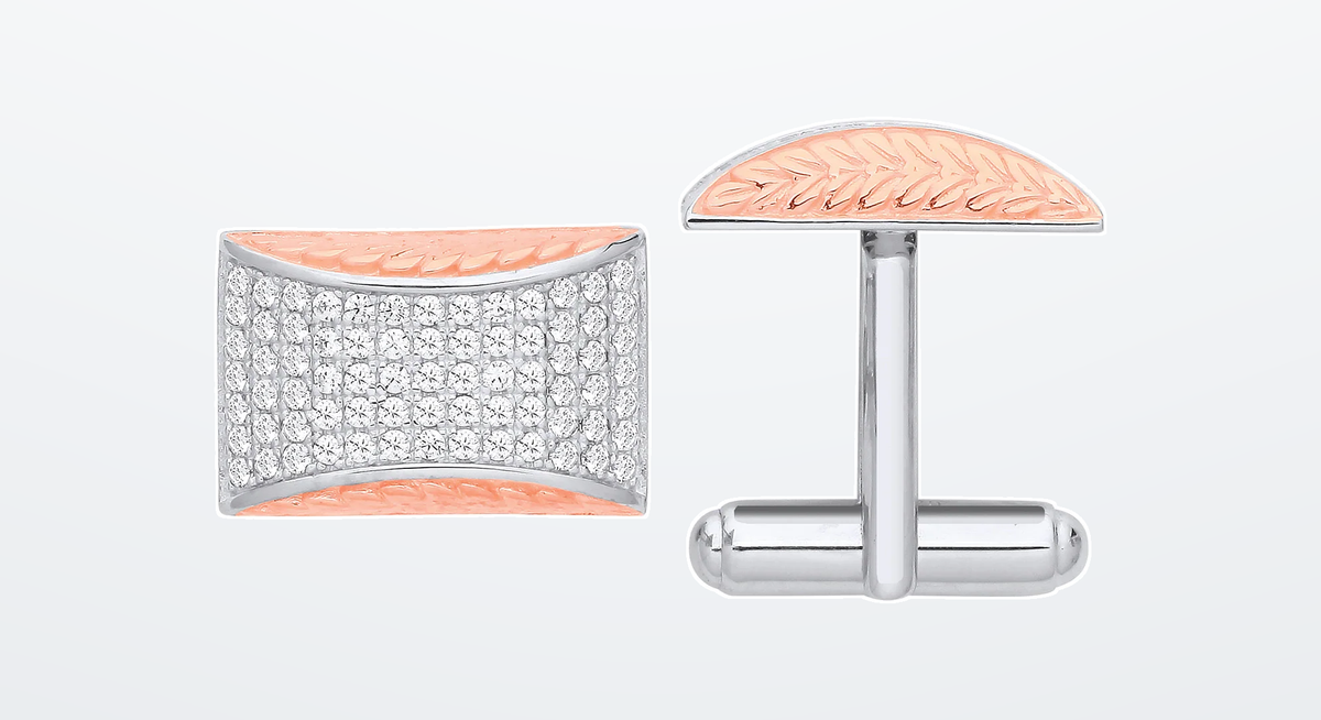 IT_ROLE:presentation_crop | Silver Cubic Zirconias & Rose Gold Plating Barley Design Cufflinks