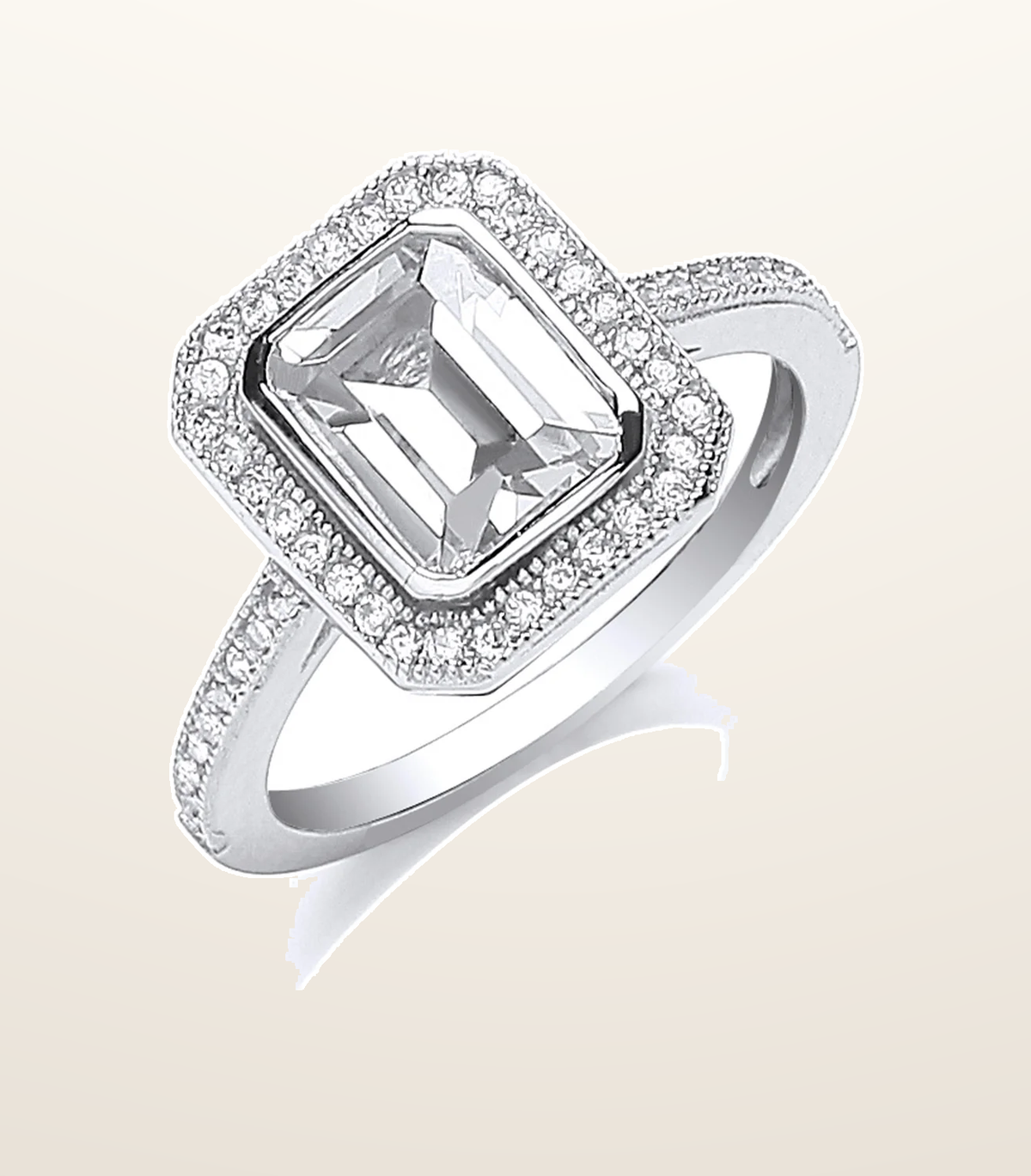 IT_ROLE:presentation_crop | Silver Emerald Cut Cubic Zirconia Centre Ring